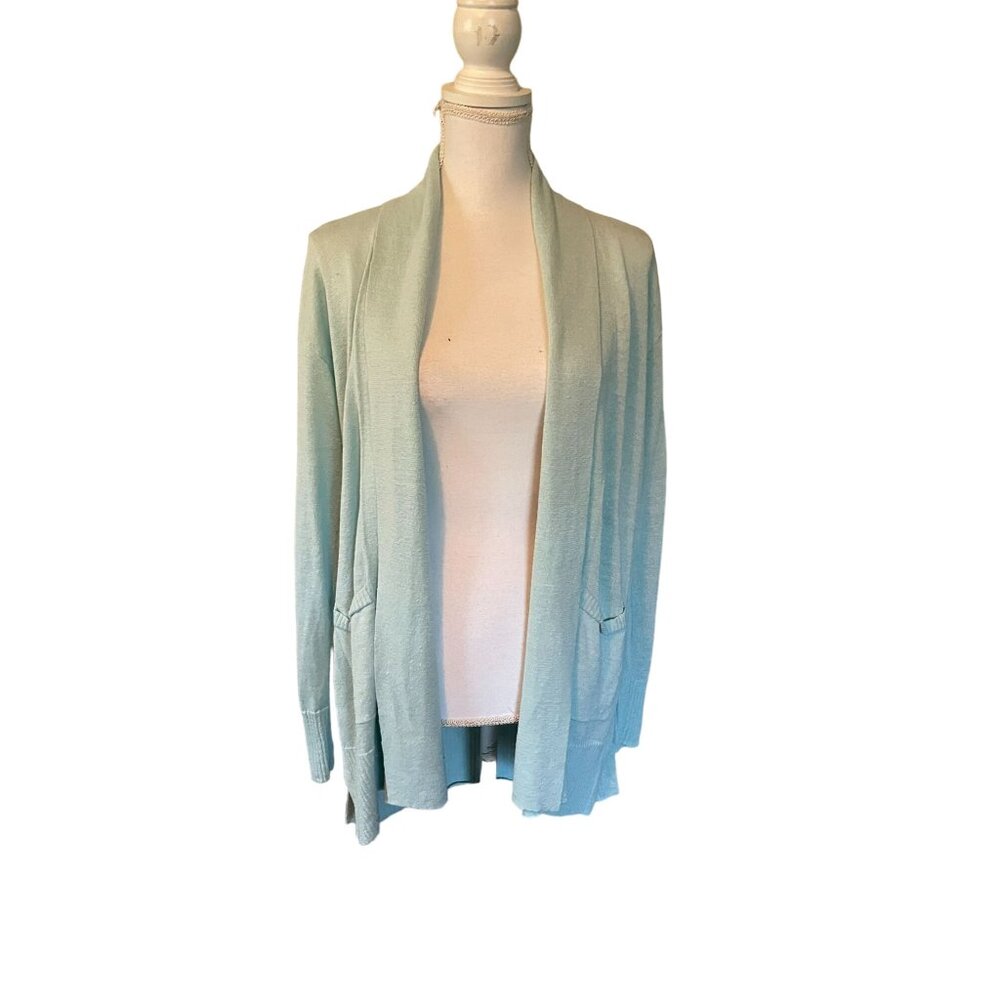 Talbots Cardigan Womens S Used Open Front Linen Blend Seafoam